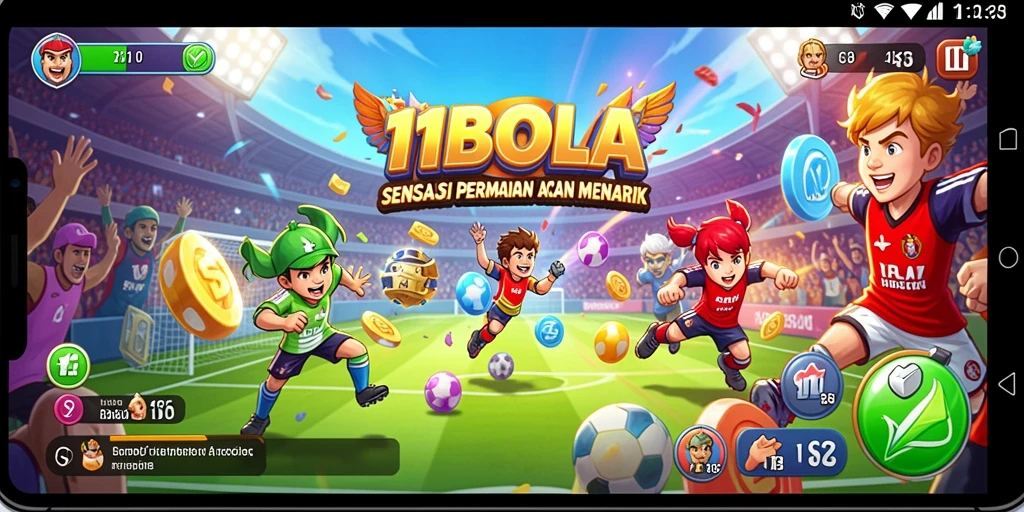 Tampilan gameplay seru di 11BOLA dengan warna-warni menarik