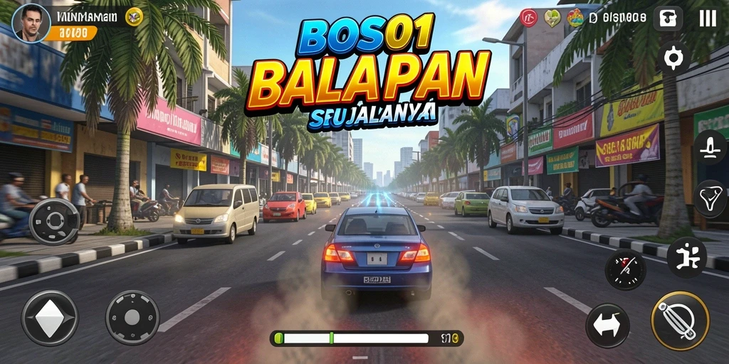 Tampilan utama gameplay BOS01 dengan aksi balapan seru.