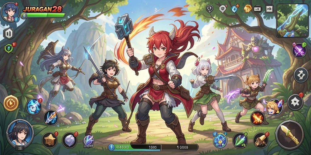 Screenshot JURAGAN28 menampilkan karakter anime beraksi dalam pertarungan yang seru.