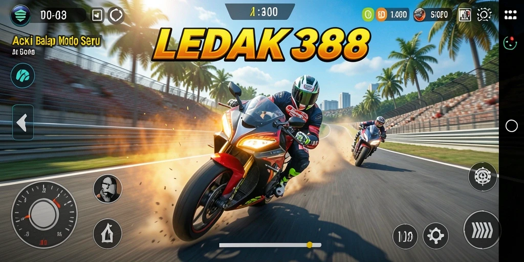 Gameplay LEDAK388 yang memukau saat balapan motor di lintasan.