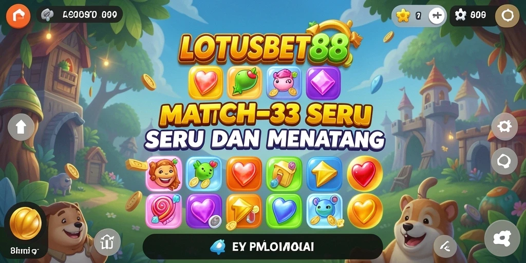 Tampilan gameplay LOTUSBET88 dengan elemen Match-3 yang berwarna-warni.