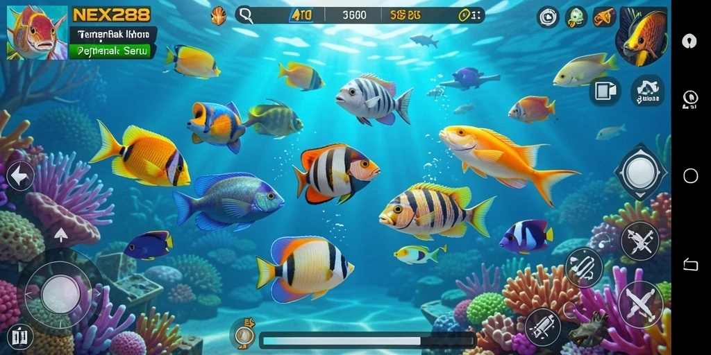 Screenshot gameplay NEX288 menampilkan suasana seru saat menembak ikan.