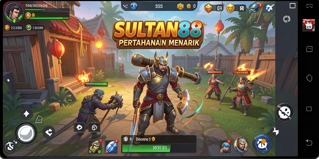 Tangkapan layar gameplay SULTAN88 menampilkan aksi menara yang dinamis dan serangan musuh.
